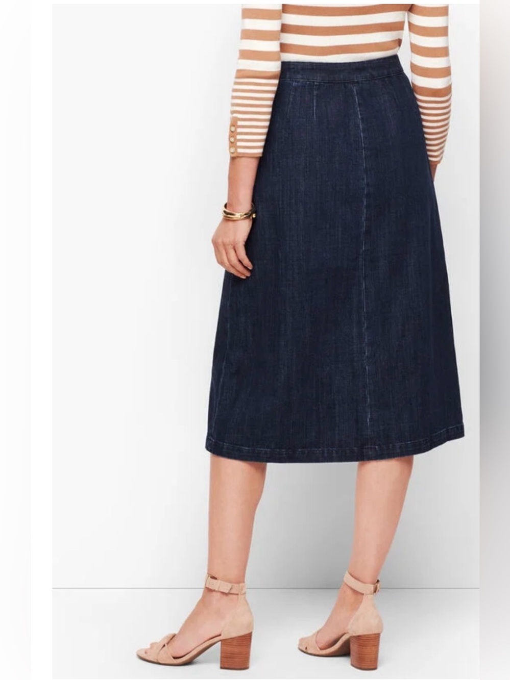 Talbots Button Front Dark Wash Denim Skirt A Line Midi Size 14 - Picture 2 of 12
